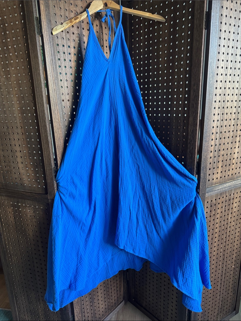 Blue Halter Flowy One-Piece Women’s Medium 100% Cotton